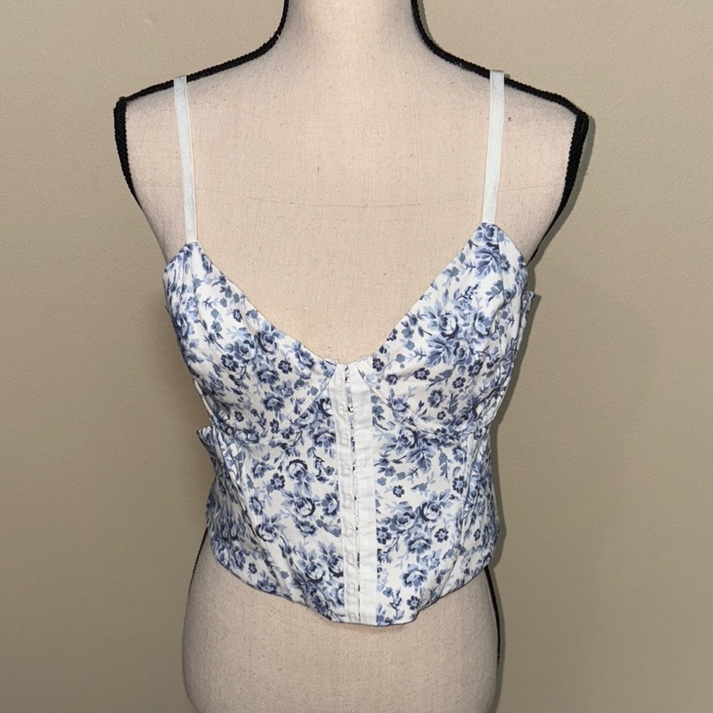 Floral Blue and White Corset Top